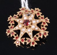 Lot 361 - A 9ct gold, seed pearl and garnet set...
