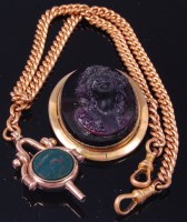 Lot 381 - A hardstone fob, set within 10ct gold swivel...