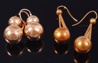 Lot 384 - A pair of ladies yellow metal drop pendant...