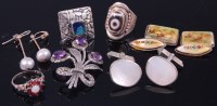 Lot 390 - A ladies pierced silver opal and garnet set...