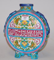 Lot 187 - A Longwy(?) pottery moonflask, brightly...
