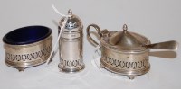 Lot 239 - A George V silver three piece cruet, by...