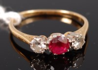 Lot 328 - A 1940s 18ct gold ruby and diamond dress ring,...
