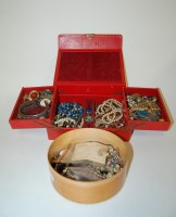 Lot 262 - Two boxes of assorted costume jewellery etc to...