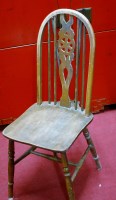 Lot 1092 - A set of four elm seat and beech wheel back...