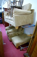 Lot 1162 - A contemporary beige suede upholstered two...