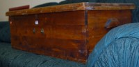 Lot 1165 - A stained pine hinge top tool chest, width 92cm