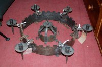 Lot 1266 - A medieval style steel hanging ceiling light,...