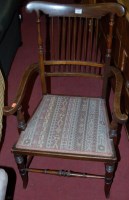 Lot 1347 - An Edwardian walnut stickback elbow chair;...