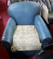 Lot 1354 - A pair of Edwardian green hide upholstered...