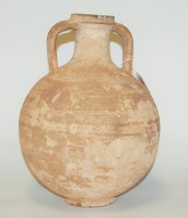 Lot 8 - An early pottery twin handled burial vase,...