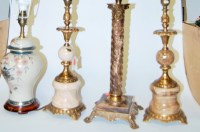 Lot 15 - A modern table lamp having faux marble barley...