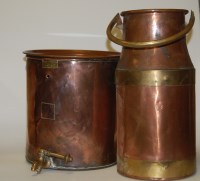 Lot 130 - A 19th century copper urn with tap and cover,...