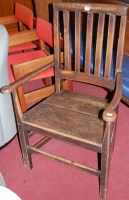 Lot 1385 - A circa 1800 elm panelled seat splatback open...