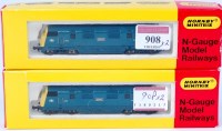 Lot 908 - 2 Hornby Minitrix N gauge BR blue Warship...