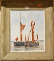 Lot 1050 - Betty Finnimore - boats at anchor, oil on...