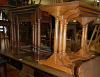 Lot 1323 - Two oak trestle end dining tables; together...