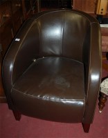 Lot 1345 - A modern chocolate brown leather upholstered...