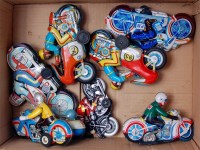 Lot 3166 - Chinese and Other Tinplate Motorcycle and Side...