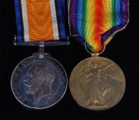 Lot 312 - A WW I British War and Victory duo, naming...
