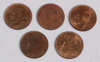 Lot 44 - Great Britain, five George V pennies, 1x 1920...