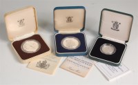 Lot 185 - Three cased silver proof coins; 1981 Prince of...