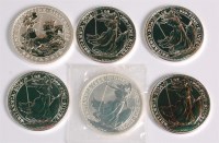 Lot 186 - Great Britain, 6 Britannia 1oz 999 fine silver...