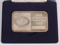 Lot 192 - Cased silver ingot, 500 grammes, silver...
