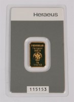 Lot 193 - Heraeus, 999.9 5g gold ingot (1)