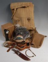 Lot 417 - A WW II canvas gas mask bag stamped A.E.F....