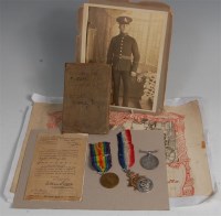Lot 447 - A WW I trio include 1914 Star, British war and...