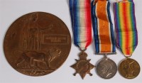 Lot 451 - A WW I casualty group to include Bronze...