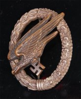 Lot 476 - A German Luftwaffe Paratroopers badge, stamped...