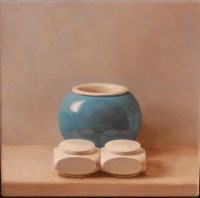 Lot 228 - Paul Riley (b.1963) - White ovals and blue pot...