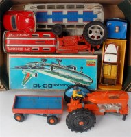 Lot 3162 - Tinplate, diecast vehicle and aircraft group...
