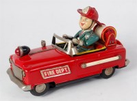 Lot 3122 - TN Toys, Japan, tinplate fire department car,...