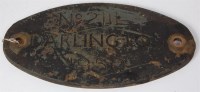 Lot 27 - A brass works plate No. 2111 Darlington 1950...