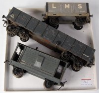 Lot 347 - 3 Bassett Lowke wooden wagons including bogie...
