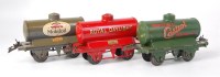 Lot 401 - 3 Hornby prewar oil tankers all with embossed...