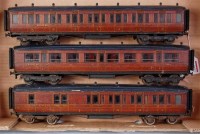 Lot 497 - 3 Milbro wooden bogie LNER teak corridor...