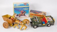 Lot 3156 - A tinplate group to include; clockwork horse...