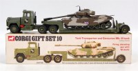 Lot 1605 - Corgi Toys gift set No.10 tank transporter and...