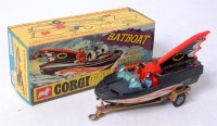 Lot 1608 - Corgi Toys, 108 Batboat on trailer, black boat...