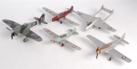 Lot 1559 - 5 wooden hand-built aircraft models, well...