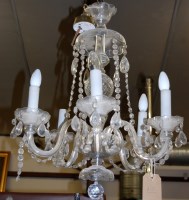 Lot 1255 - A cut crystal glass hanging five light...