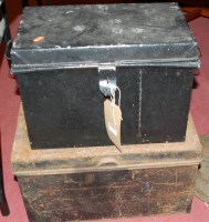 Lot 1261 - Two metal hinge top document boxes, together...