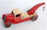 Lot 3347 - A 1930s Wells tinplate breakdown truck with...