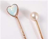 Lot 2511 - Two stick pins: the first set with a heart...