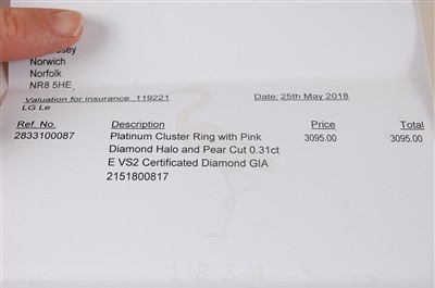Lot 1173 - A platinum and 18ct rose gold pear shaped...