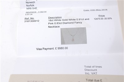 Lot 1172 - An 18ct white and rose gold fancy pear shaped...